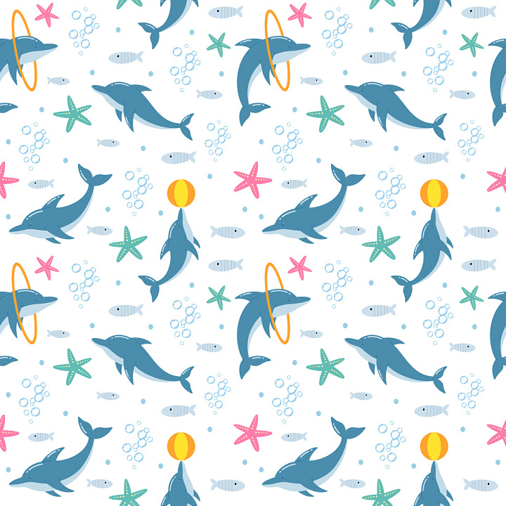 Pattern Featuring Playful Dolphins and Marine Motifs seamless PBR texture preview