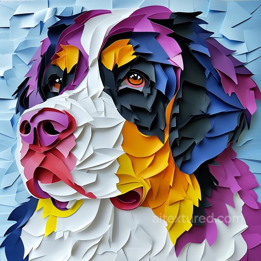 Animal - Seamless 3D PBR Texture Featuring Colorful Origami Bernese Mountain Dog Fur Pattern texture preview