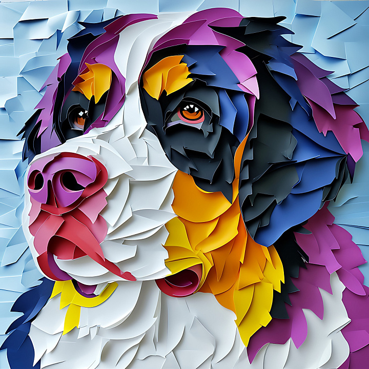 Featuring Colorful Origami Bernese Mountain Dog Fur Pattern seamless PBR texture preview