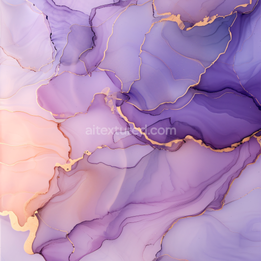 Seamless 3D Alcohol Ink PBR Texture with Purple Hues and Gold Veined Flow