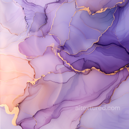 Alcohol Ink PBR Texture with Purple Hues and Gold Veined Flow seamless Alcohol ink PBR texture