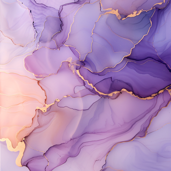 Alcohol Ink with Purple Hues and Gold Veined Flow seamless PBR texture preview