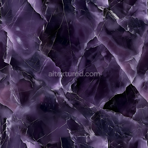 Seamless 3D Deep Amethyst Purple Marble PBR Texture with Polished Surface and Chaotic Veins