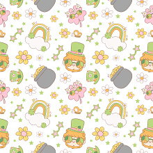 Seamless 3D PBR Pattern Texture with St Patrick's Day Cartoon Motifs and Pastel Colors texture preview