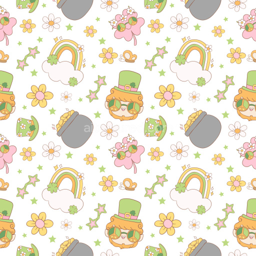 Pattern Bundle - Seamless 3D PBR Pattern Texture with St Patrick's Day Cartoon Motifs and Pastel Colors texture preview