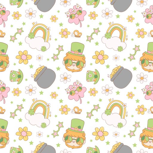 Pattern Texture with St Patrick's Day Cartoon Motifs and Pastel Colors seamless Pattern Bundle PBR texture