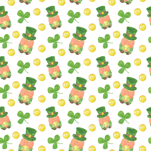 Digital Paper Texture with St Patrick Gnome, Shamrocks & Gold Coins seamless St patrick digital paper bundle PBR texture