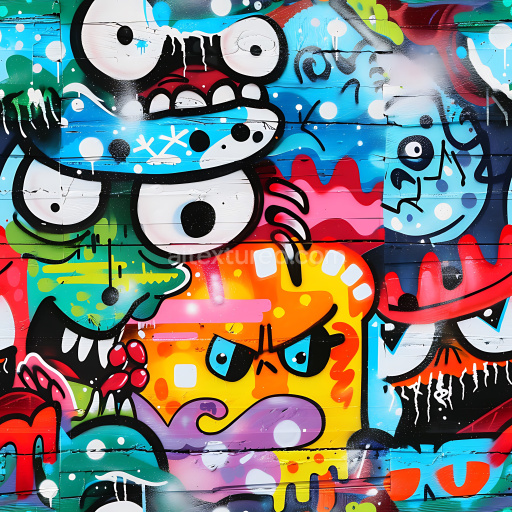 Seamless 3D PBR Texture of Colorful Cartoon Style Graffiti with Bold Lines