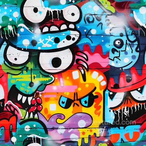 Seamless 3D PBR Texture of Colorful Cartoon Style Graffiti with Bold Lines texture preview