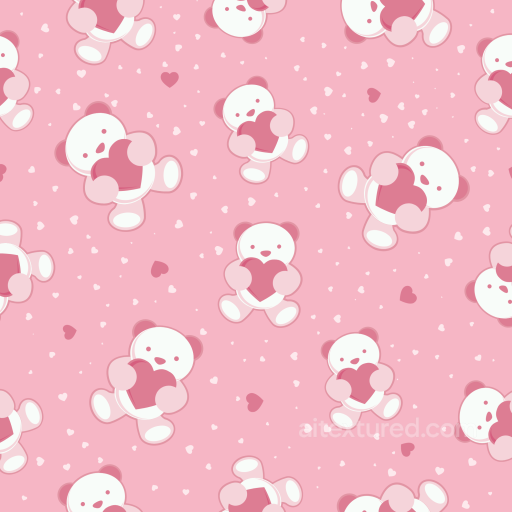 with Cute Teddy Bears Holding Hearts on Pink Background seamless Baby girl PBR texture