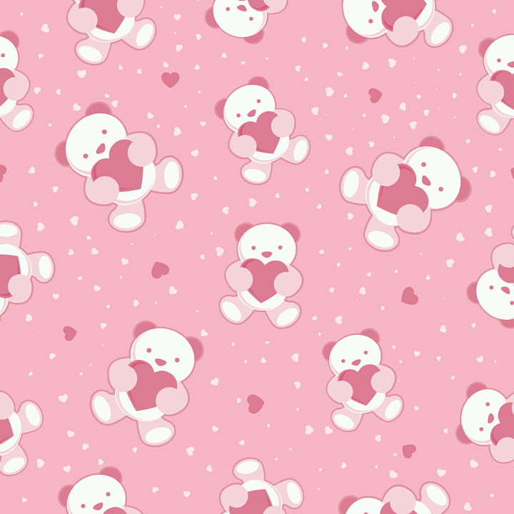 with Cute Teddy Bears Holding Hearts on Pink Background seamless PBR texture preview