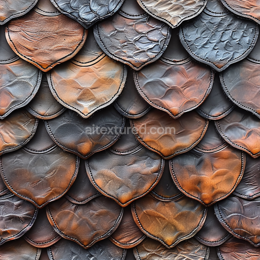 Seamless 3D PBR Distressed Layered Leather Scales Texture with Stitched Edges