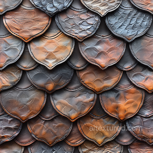 Distressed Layered Leather Scales Texture with Stitched Edges seamless Leather PBR texture