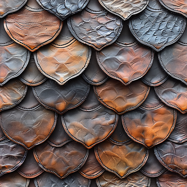 Distressed Layered Leather Scales with Stitched Edges seamless PBR texture preview