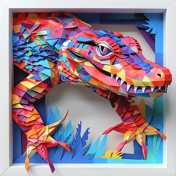 Animal of Colorful Origami Caiman Skin with Geometric Scales seamless PBR texture preview