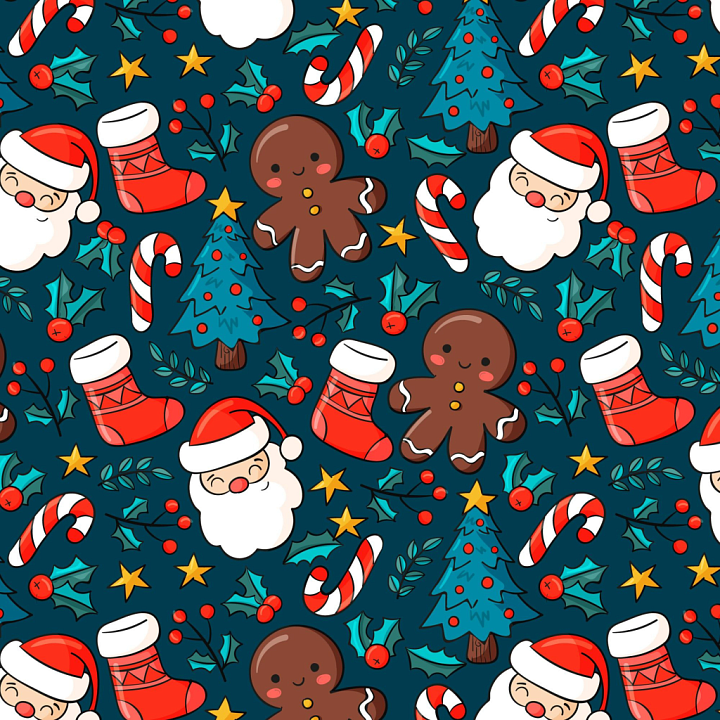 All Christmas Digital paper of Colorful Cartoon Christmas Icons on Dark… seamless PBR texture preview