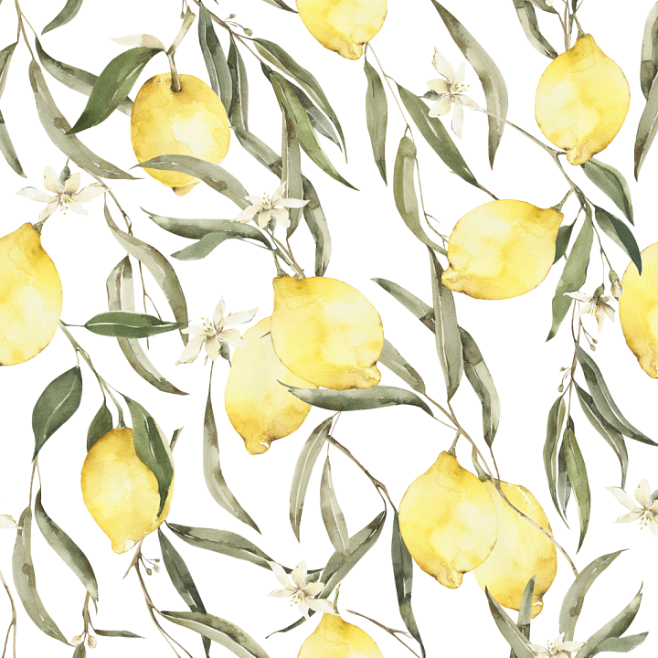 Featuring Watercolor Lemons & Greenery Pattern seamless PBR texture preview