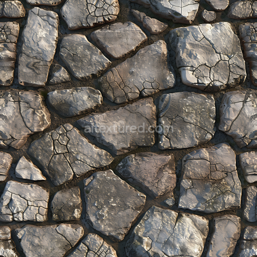Seamless 3D Weathered Stone Ground PBR Texture with Cracks and Rough Surface