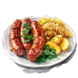 seamless Breakfast Bratwurst with Sauerkraut and Potatoes Illustration texture 8k free download PBR