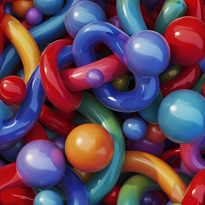Inflated Glossy Tubes and Spheres in Vibrant Colors seamless PBR texture preview