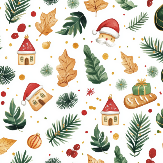 Watercolor Christmas Texture with Festive Leaves and Holiday Motifs Watercolor Christmas texture preview