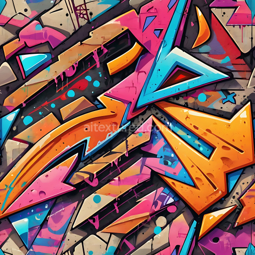 Seamless 3D PBR Graffiti Texture Featuring Vibrant Arrows and Urban Spray Art