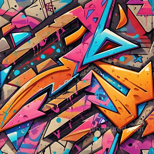 Seamless 3D PBR Graffiti Texture Featuring Vibrant Arrows and Urban Spray Art texture preview