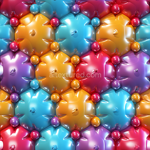 Seamless 3D Inflated Vinyl Panels PBR Texture with Multicolor Hexagonal Pattern