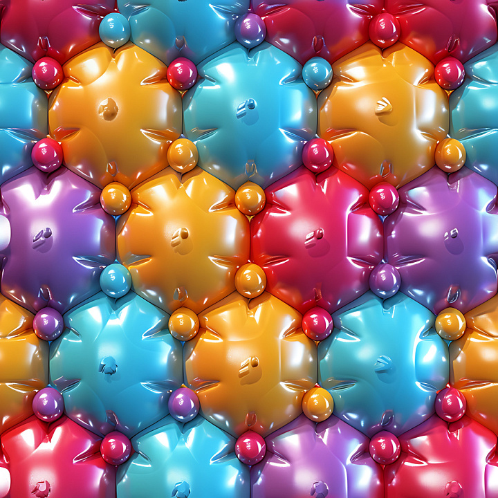 Inflated Vinyl Hexagonal Panels in Vibrant Colors seamless PBR texture preview
