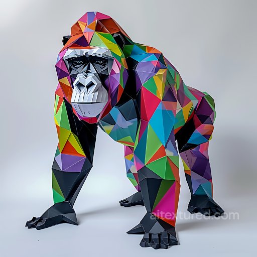 Animal - Seamless 3D PBR Texture of Vibrant Polygonal Style Gorilla with Multicolor Facets texture preview