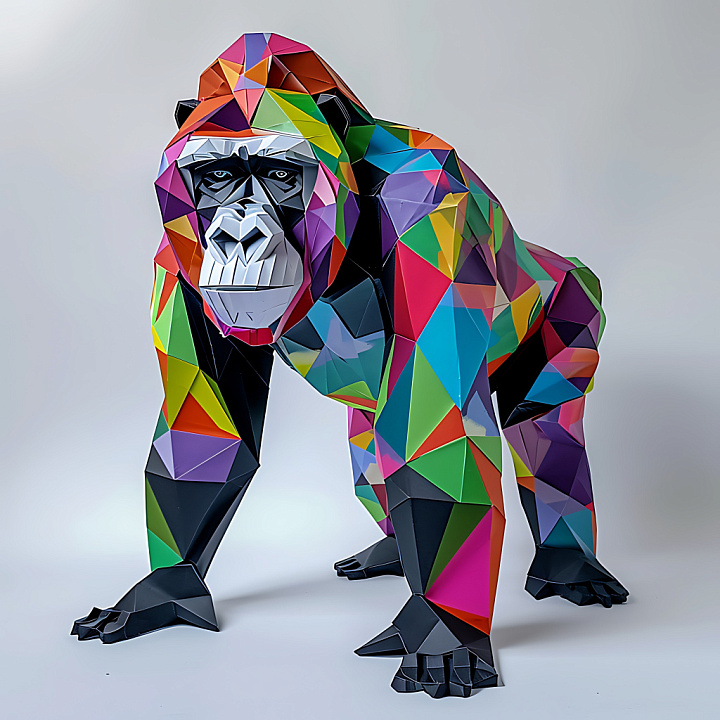 Animal of Vibrant Polygonal Style Gorilla with Multicolor Facets seamless PBR texture preview