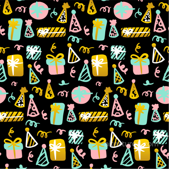 Featuring Colorful Birthday Gifts & Party Hats Pattern Birthday texture preview