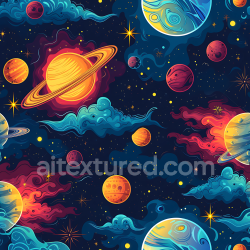 seamless Seamless 3D Space PBR Texture Featuring Stylized Cartoon Planets and Vibrant Nebula Clouds texture 8k free download PBR