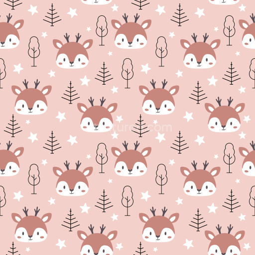 Pattern Bundle - Seamless 3D Pattern PBR Texture Featuring Cute Deer Heads and Minimalist Trees on Soft Pi… texture preview