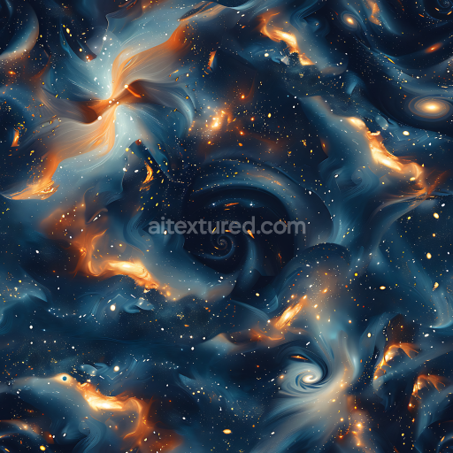 Seamless 3D Abstract Cosmic Camouflage PBR Texture with Swirling Nebulae and Starfield Details