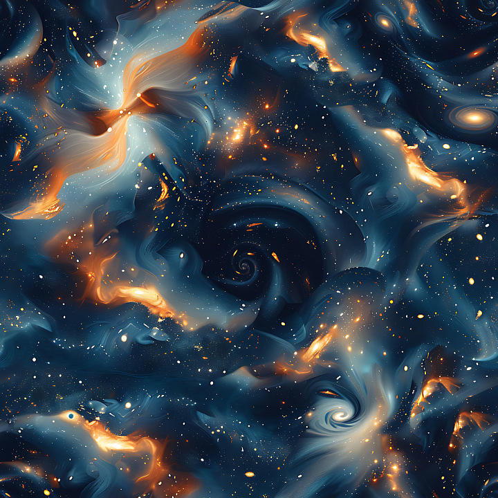 Abstract Cosmic Camouflage with Swirling Nebulae and Starfield Details seamless PBR texture preview