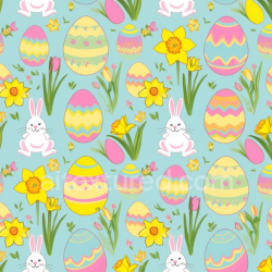 seamless Seamless 3D PBR Texture Featuring Colorful Easter Eggs, Bunnies, and Spring Flowers texture 8k free download PBR