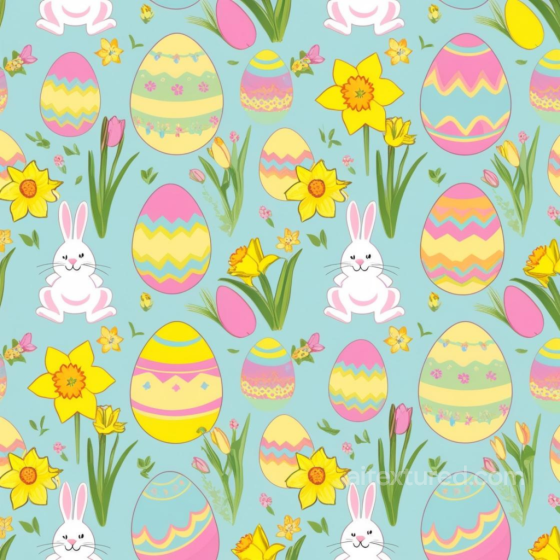 Featuring Colorful Easter Eggs, Bunnies, and Spring Flowers All Christmas Digital paper texture preview