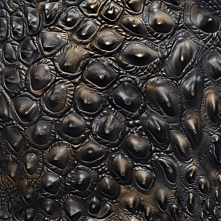 Black Steampunk Style Studded Leather with Intricate Grain seamless PBR texture preview