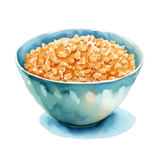 Breakfast Illustration Featuring a Blue Bowl of Bulgur Wheat Cereal