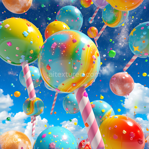 Seamless 3D Inflated PBR Texture Featuring Glossy Multicolor Candy Balloons