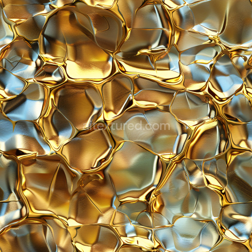 Seamless 3D PBR Texture Featuring Glossy Organic Gold and Blue Abstract Forms