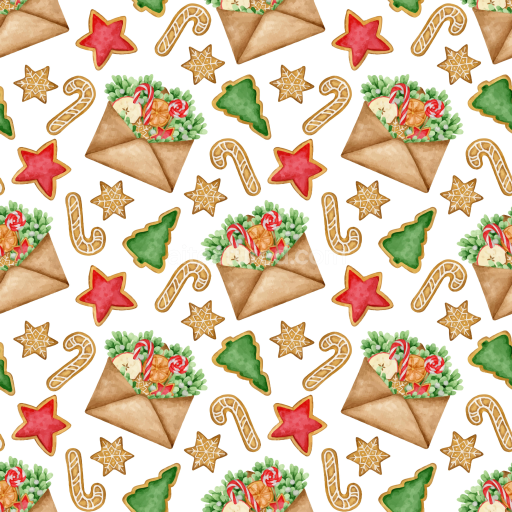 Seamless 3D PBR Christmas Holiday Texture with Festive Cookie and Envelope Motifs