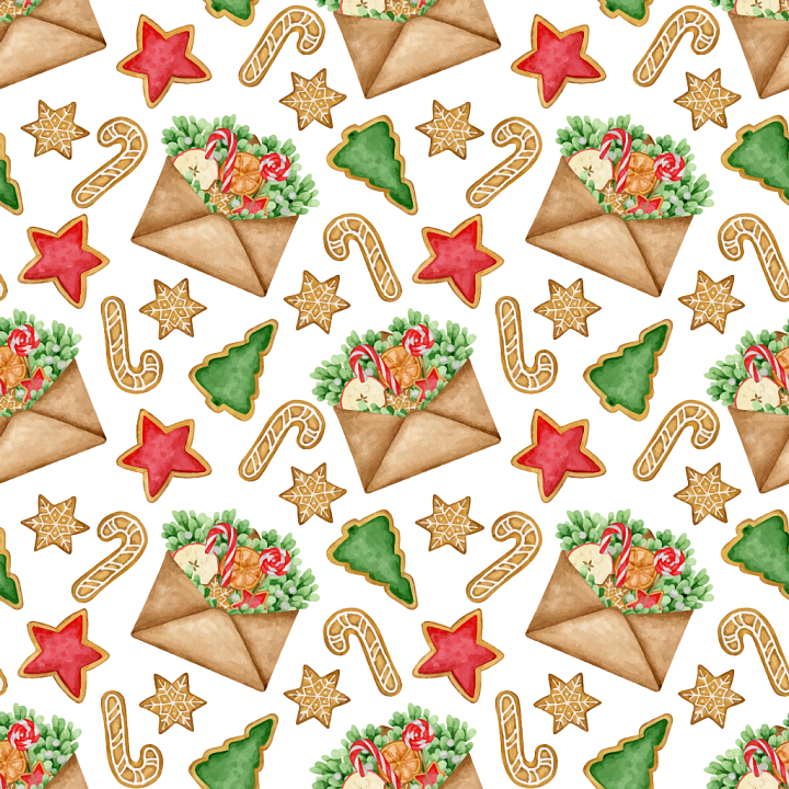 Christmas Holiday with Festive Cookie and Envelope Motifs seamless PBR texture preview