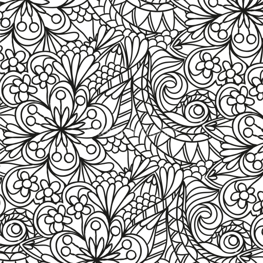 Seamless 3D PBR Texture with Intricate Black & White Floral Hand-Drawn Pattern