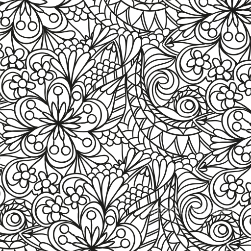 with Intricate Black & White Floral Hand-Drawn Pattern seamless White & Black PBR texture