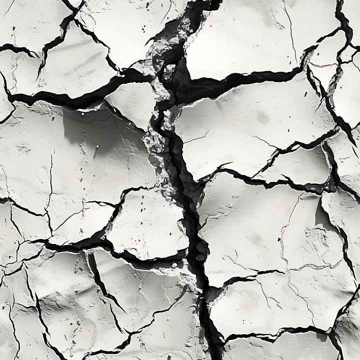 Cracked White Plaster with Deep Fissures and Rough Edges seamless PBR texture preview