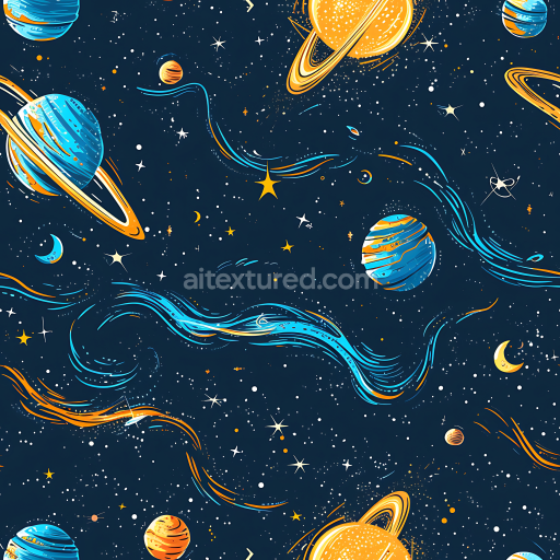 Seamless 3D Stylized Cosmic Space PBR Texture with Galaxies and Nebula Streaks