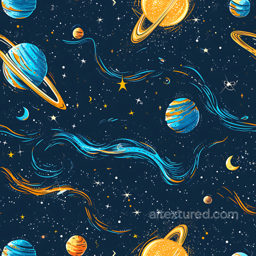Stylized Cosmic Space PBR Texture with Galaxies and Nebula Streaks seamless Star, space, planets PBR texture