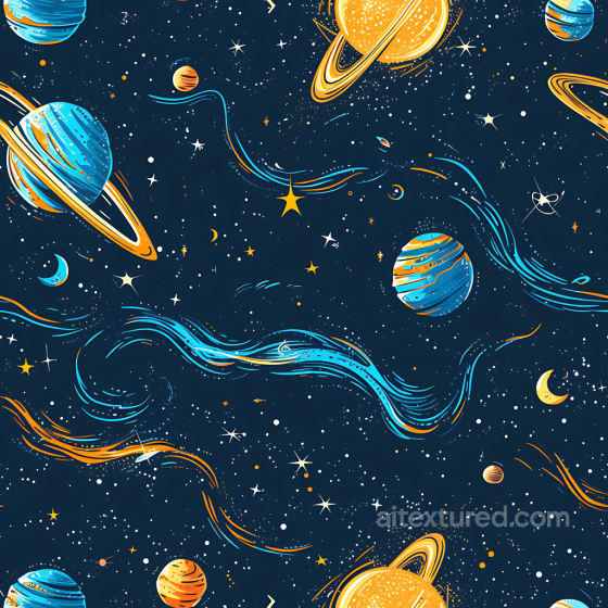 Stylized Cosmic Space PBR Texture with Galaxies and Nebula Streaks Star, space, planets texture preview